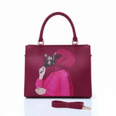 Haya Art Canvas Handbag-Maroon