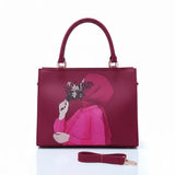Haya Art Canvas Handbag-Maroon
