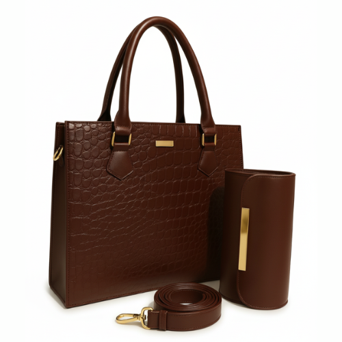 Croc 2Pc Handbag – Brown