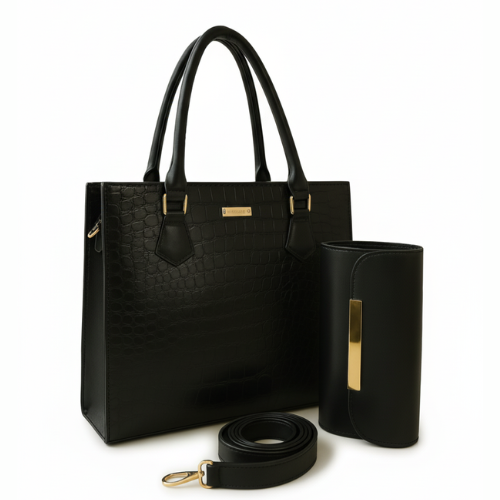 Croc 2Pc Handbag – Black