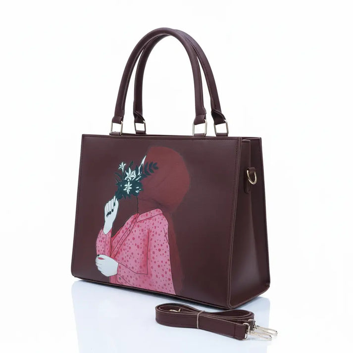 Haya Art Canvas Handbag-Brown