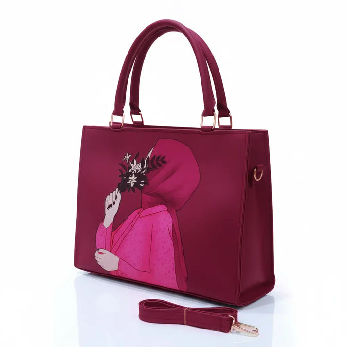 Haya Art Canvas Handbag-Maroon