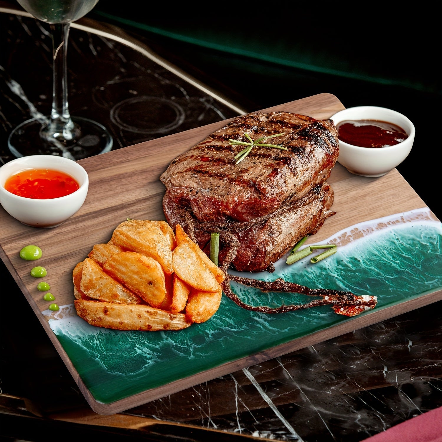 Wave Resin Cutting Board, Acacia Wood Ocean Wave Epoxy Charcuterie and Cheese Serving Board - Image 10