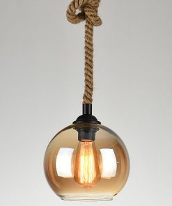 Alternative view of Vintage Rope Pendant Light, Glass Globe Rustic Farmhouse Hanging Lamp for Kitchen Island, E26 Base