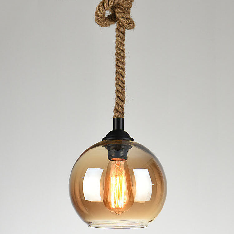 Vintage Rope Pendant Light, Glass Globe Rustic Farmhouse Hanging Lamp for Kitchen Island, E26 Base - Image 2