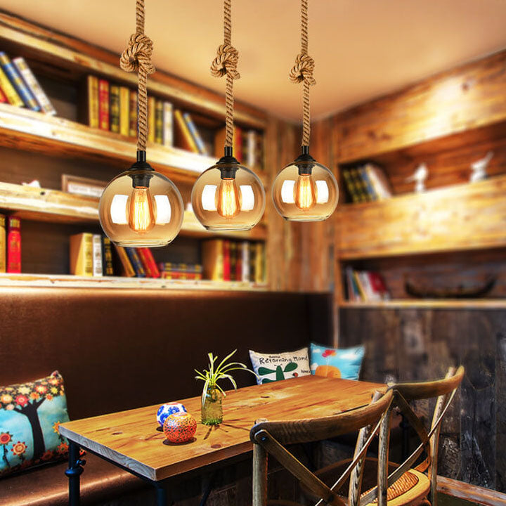 Vintage Rope Pendant Light, Glass Globe Rustic Farmhouse Hanging Lamp for Kitchen Island, E26 Base - Image 16