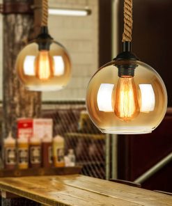 Vintage Rope Pendant Light, Glass Globe Rustic Farmhouse Hanging Lamp for Kitchen Island, E26 Base