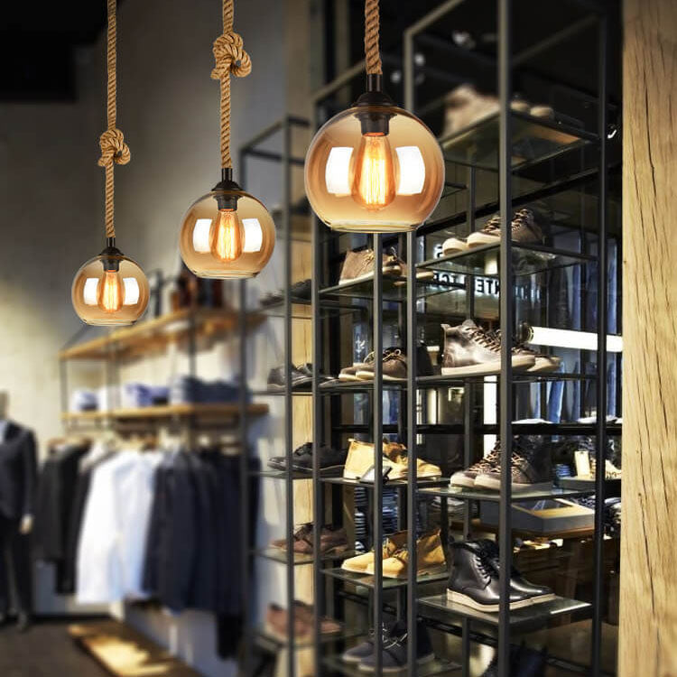 Vintage Rope Pendant Light, Glass Globe Rustic Farmhouse Hanging Lamp for Kitchen Island, E26 Base - Image 11