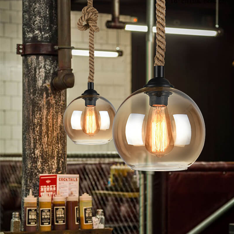 Vintage Rope Pendant Light, Glass Globe Rustic Farmhouse Hanging Lamp for Kitchen Island, E26 Base - Image 14