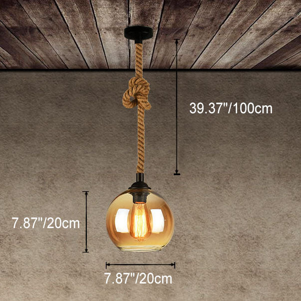 Vintage Rope Pendant Light, Glass Globe Rustic Farmhouse Hanging Lamp for Kitchen Island, E26 Base - Image 9