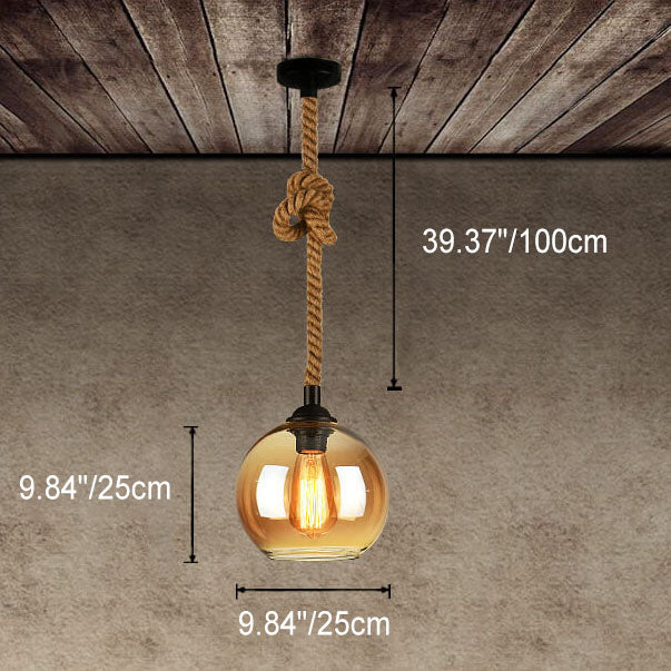 Vintage Rope Pendant Light, Glass Globe Rustic Farmhouse Hanging Lamp for Kitchen Island, E26 Base - Image 10