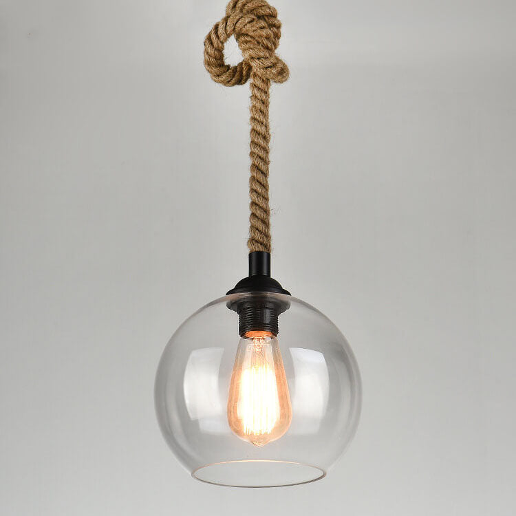 Vintage Rope Pendant Light, Glass Globe Rustic Farmhouse Hanging Lamp for Kitchen Island, E26 Base - Image 4