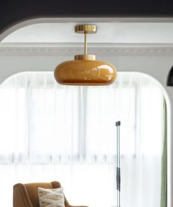 Alternative view of Vintage Amber Glass Ceiling Light, Semi Flush Mount Retro Close to Ceiling Lamp for Hallway, E26 Base