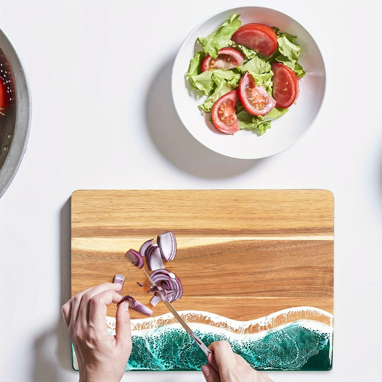 Wave Resin Cutting Board, Acacia Wood Ocean Wave Epoxy Charcuterie and Cheese Serving Board - Image 9