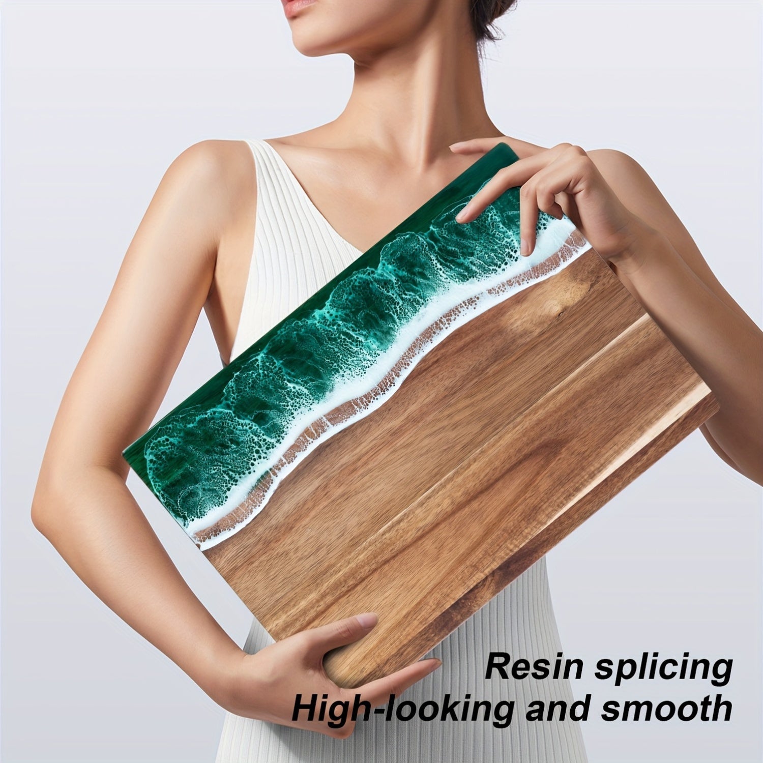 Wave Resin Cutting Board, Acacia Wood Ocean Wave Epoxy Charcuterie and Cheese Serving Board - Image 6