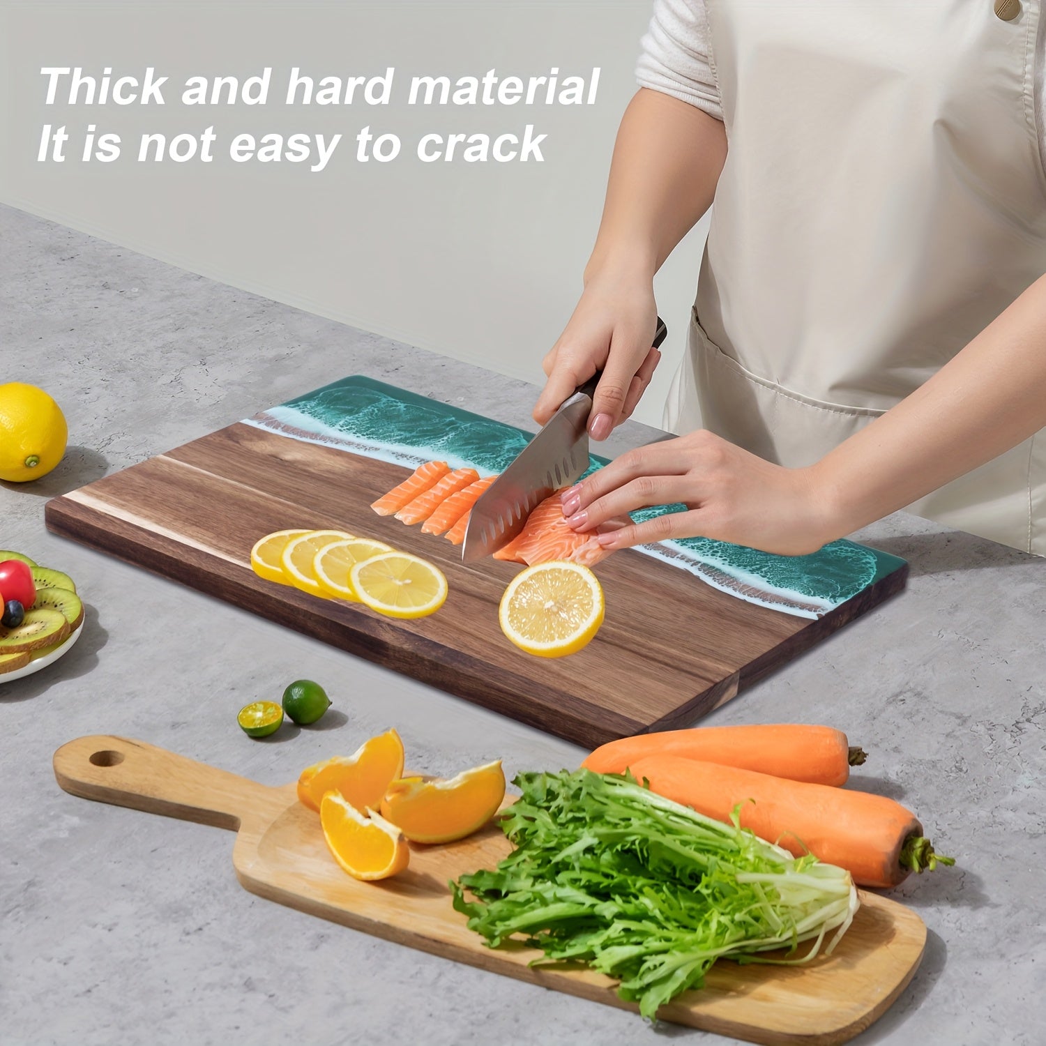 Wave Resin Cutting Board, Acacia Wood Ocean Wave Epoxy Charcuterie and Cheese Serving Board - Image 5