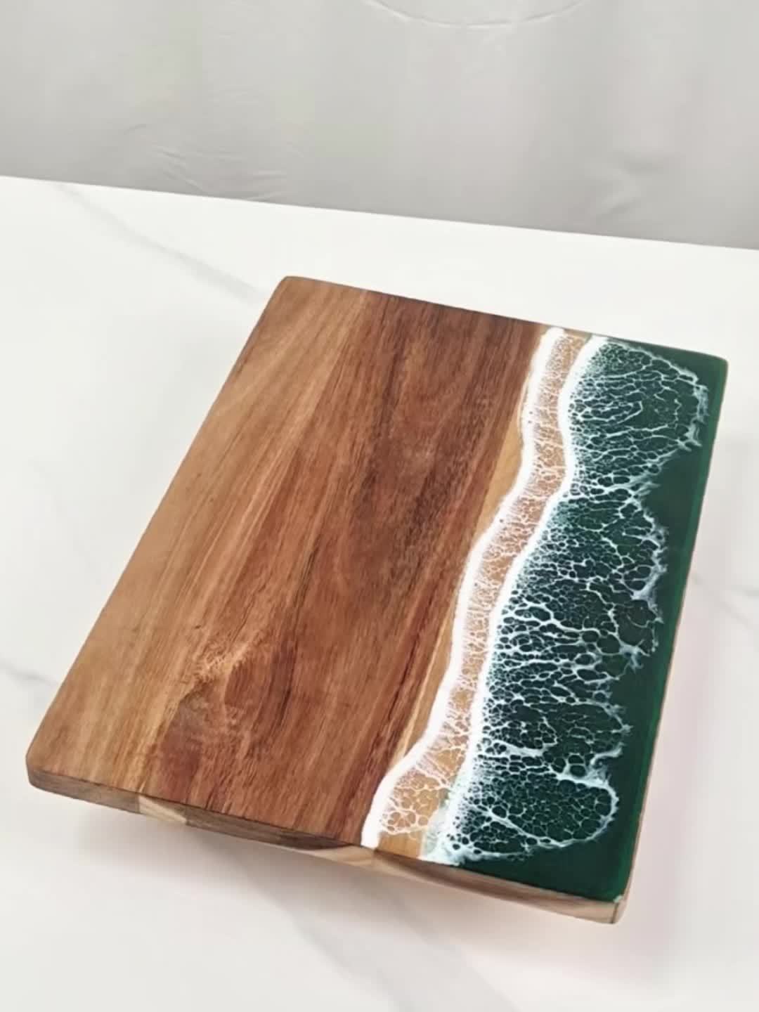 Wave Resin Cutting Board, Acacia Wood Ocean Wave Epoxy Charcuterie and Cheese Serving Board - Image 12