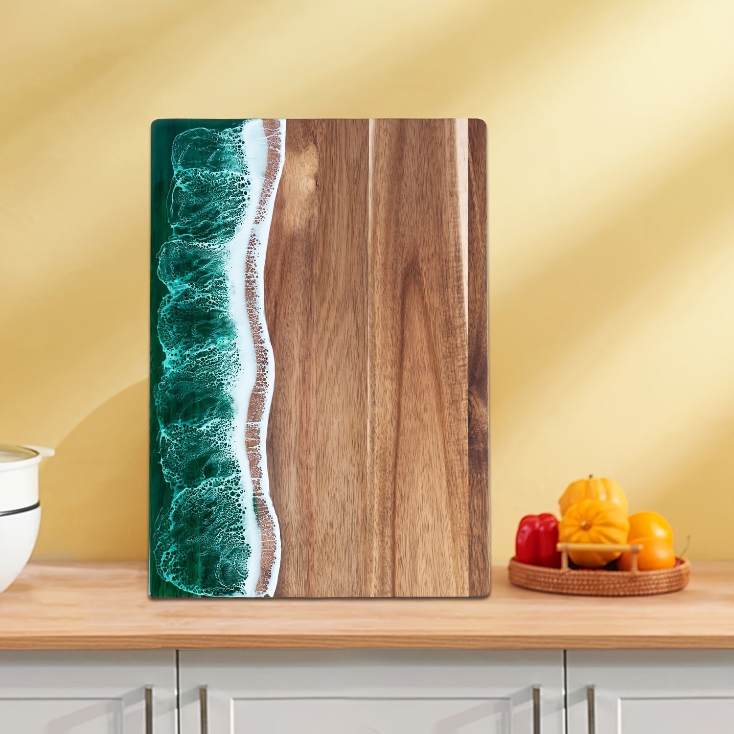 Wave Resin Cutting Board, Acacia Wood Ocean Wave Epoxy Charcuterie and Cheese Serving Board - Image 3