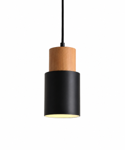 Tavero Wood Pendant Light, Modern Black and Wood Hanging Lamp for Kitchen Island and Dining Room