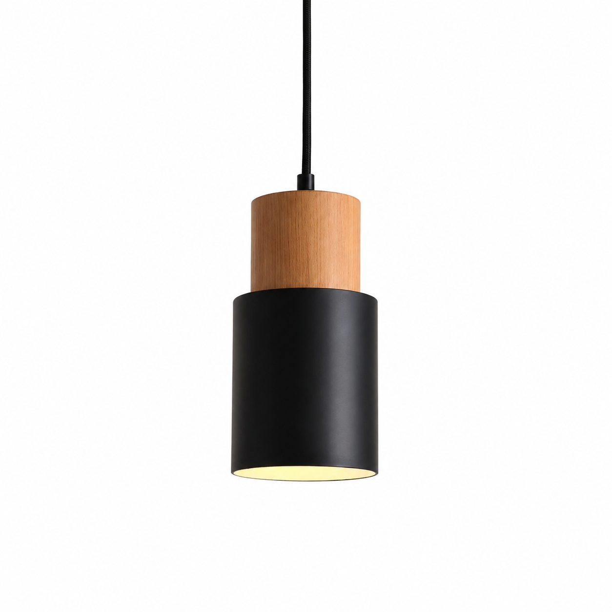 Tavero Wood Pendant Light, Modern Black and Wood Hanging Lamp for Kitchen Island and Dining Room
