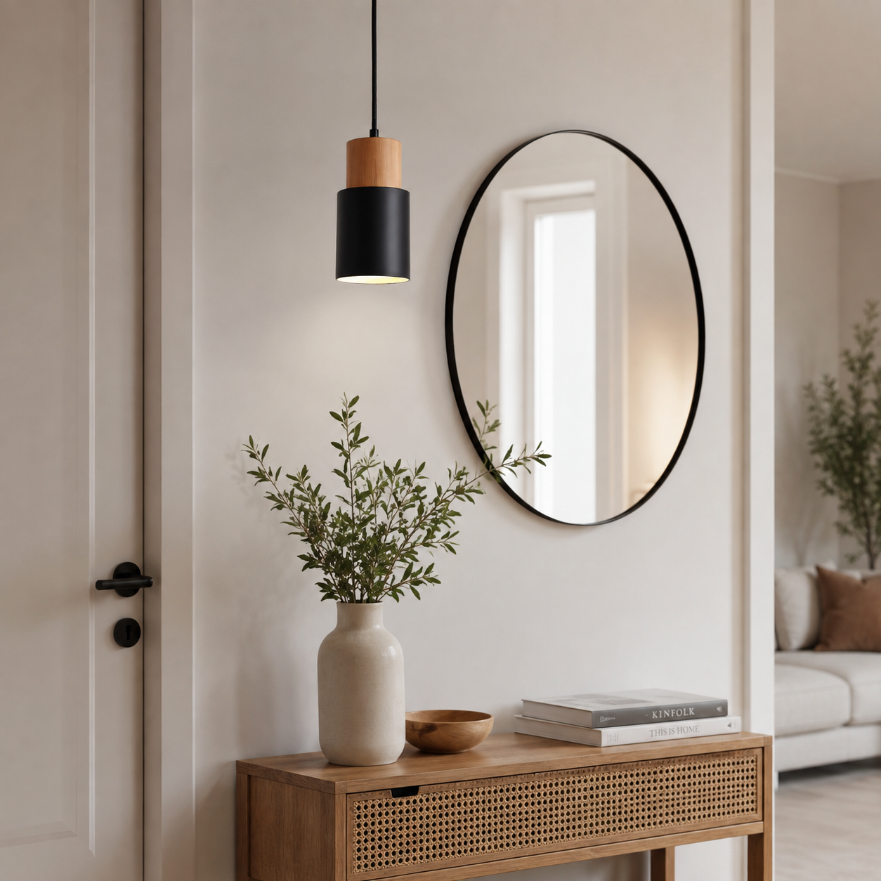 Tavero Wood Pendant Light, Modern Black and Wood Hanging Lamp for Kitchen Island and Dining Room - Image 3