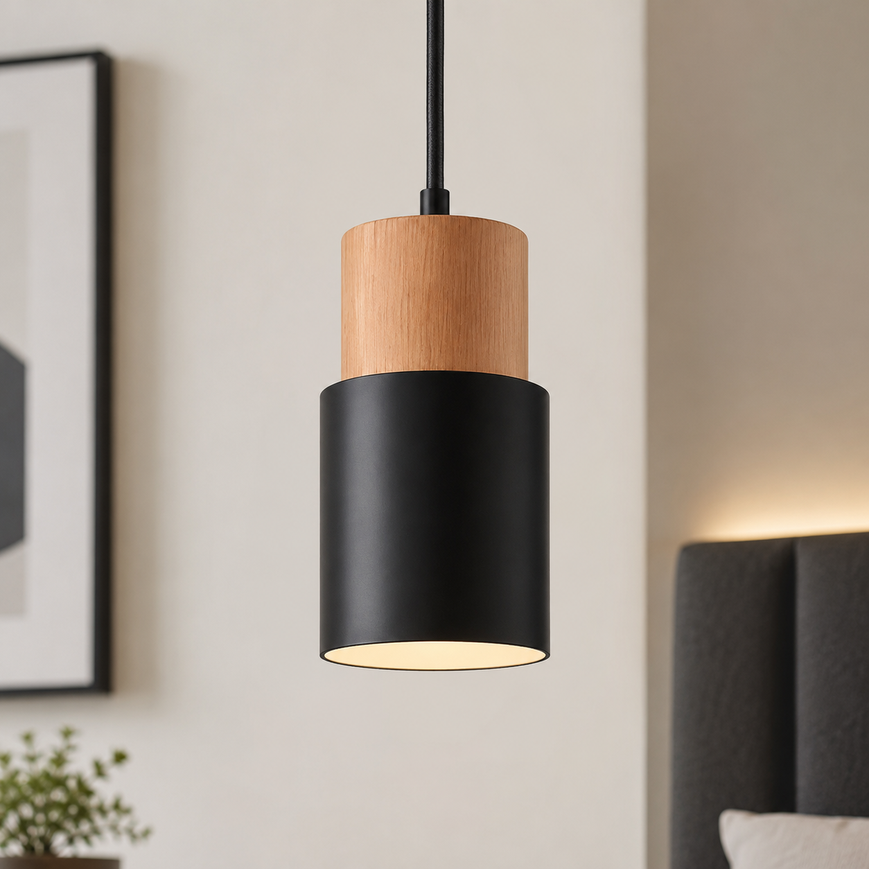 Tavero Wood Pendant Light, Modern Black and Wood Hanging Lamp for Kitchen Island and Dining Room - Image 5